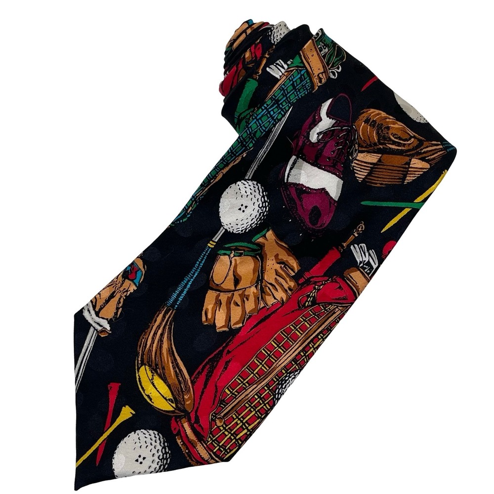 Vintage Addiction Silk Golf Club Bag Ball‎ Tie Necktie Black Novelty Classic